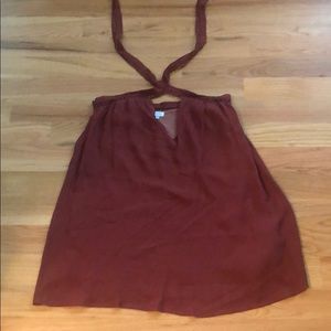 Toni terra-cotta mini halter dress